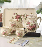 Vintage Rose Porcelain Tea Set — Complete Service for Four