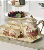 Vintage Rose Porcelain Tea Set — Complete Service for Four