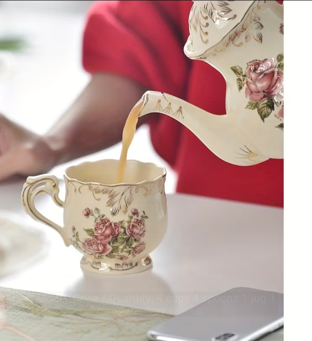 Vintage Rose Porcelain Tea Set — Complete Service for Four