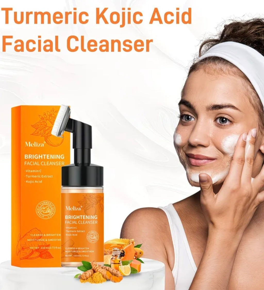 Turmeric VC Foaming Cleanser Turmeric Kojic Acid Facial Cleanser with Brush Dense Foam Moisturizing