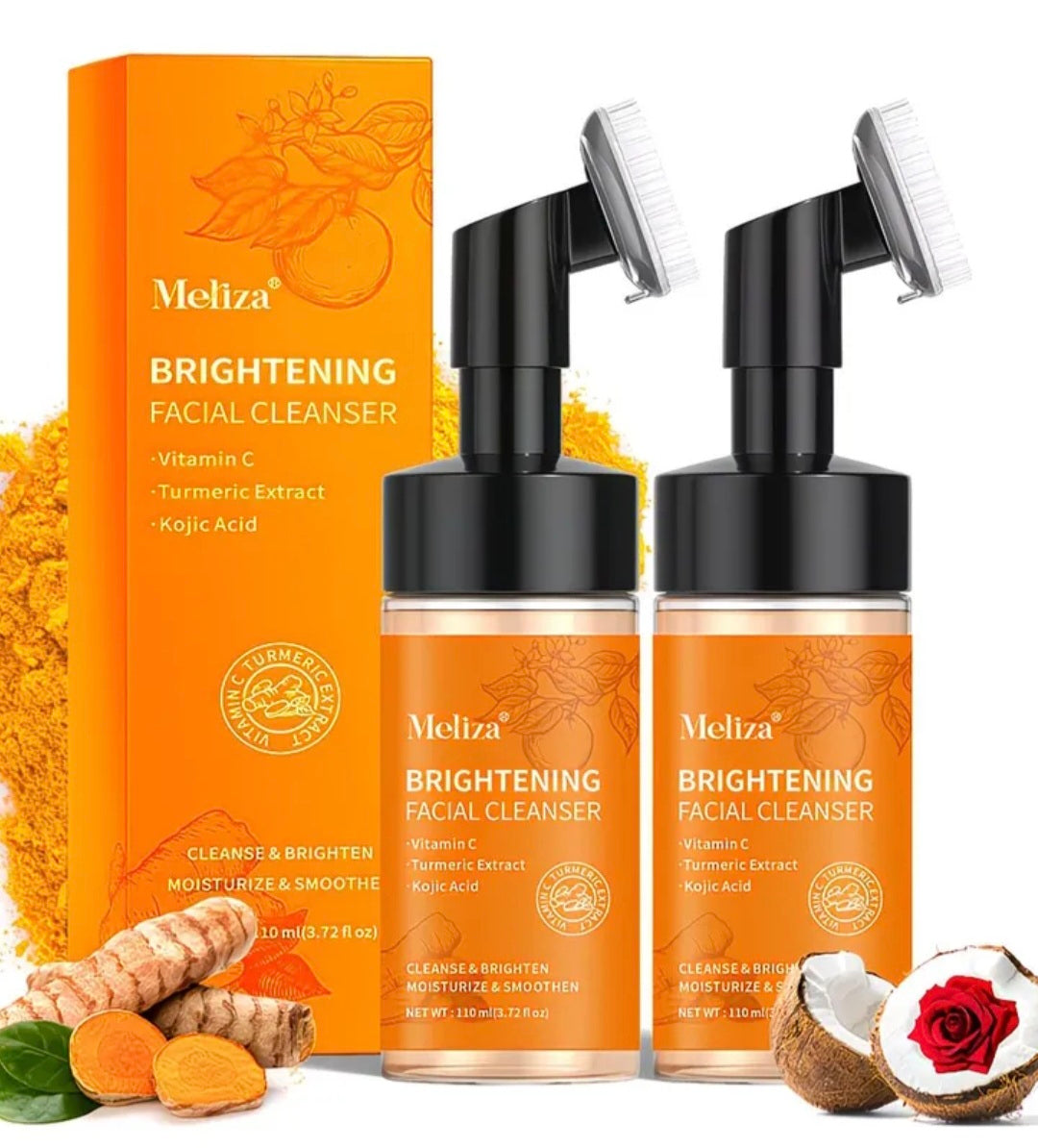 Turmeric VC Foaming Cleanser Turmeric Kojic Acid Facial Cleanser with Brush Dense Foam Moisturizing