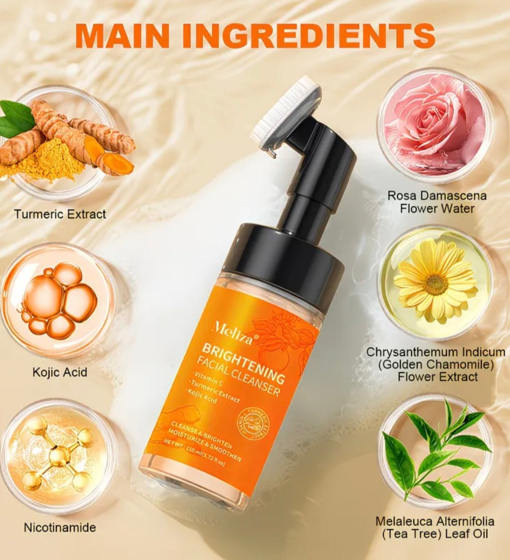 Turmeric VC Foaming Cleanser Turmeric Kojic Acid Facial Cleanser with Brush Dense Foam Moisturizing