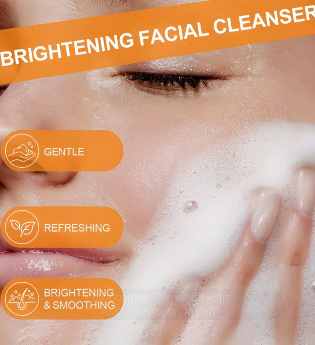Turmeric VC Foaming Cleanser Turmeric Kojic Acid Facial Cleanser with Brush Dense Foam Moisturizing