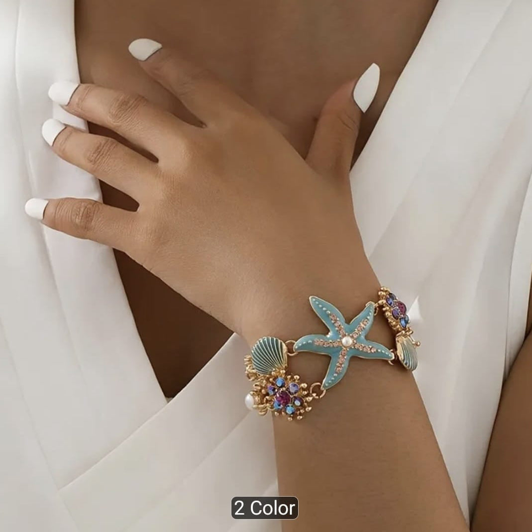 Bohemian Starfish & Shell Choker Set With Bracelet