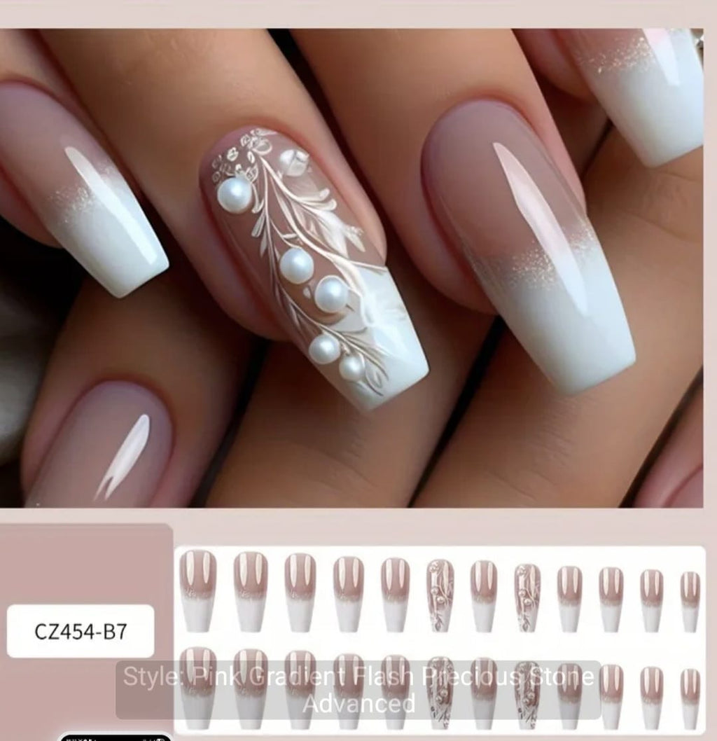24pcs Glossy Long Coffin Press-On Nails