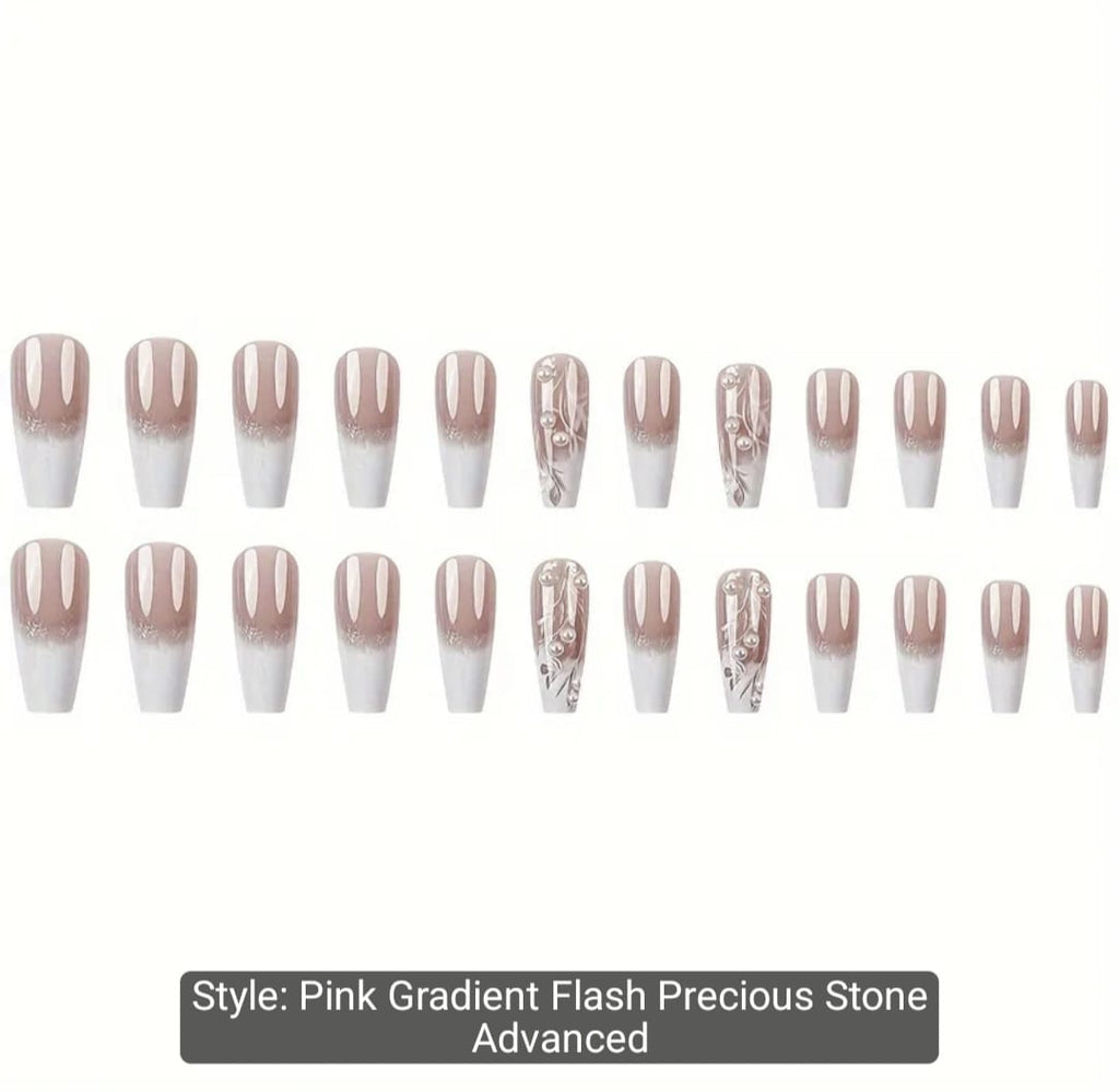 24pcs Glossy Long Coffin Press-On Nails