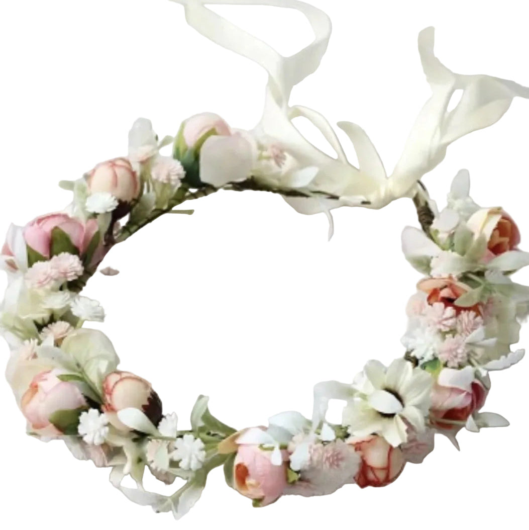 Mori Style Faux Rose Flower Garland Headband