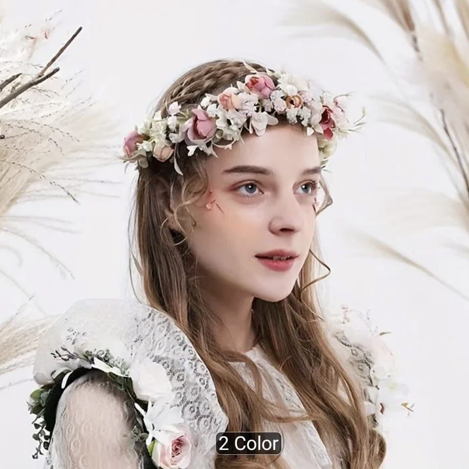 Mori Style Faux Rose Flower Garland Headband