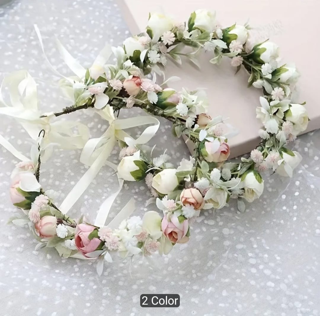 Mori Style Faux Rose Flower Garland Headband