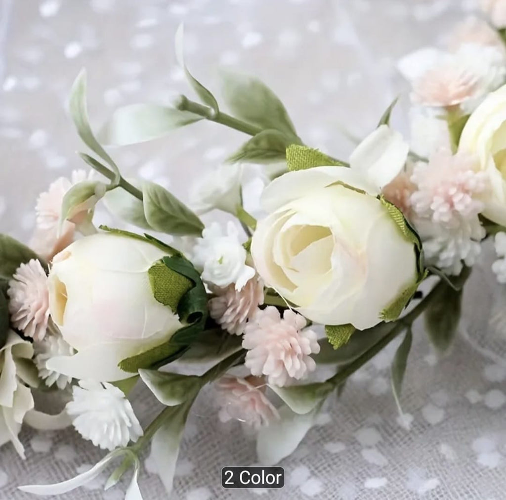 Mori Style Faux Rose Flower Garland Headband