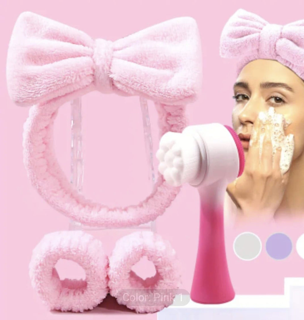 4pcs Soft Bristle Facial Brush Set with Hairband