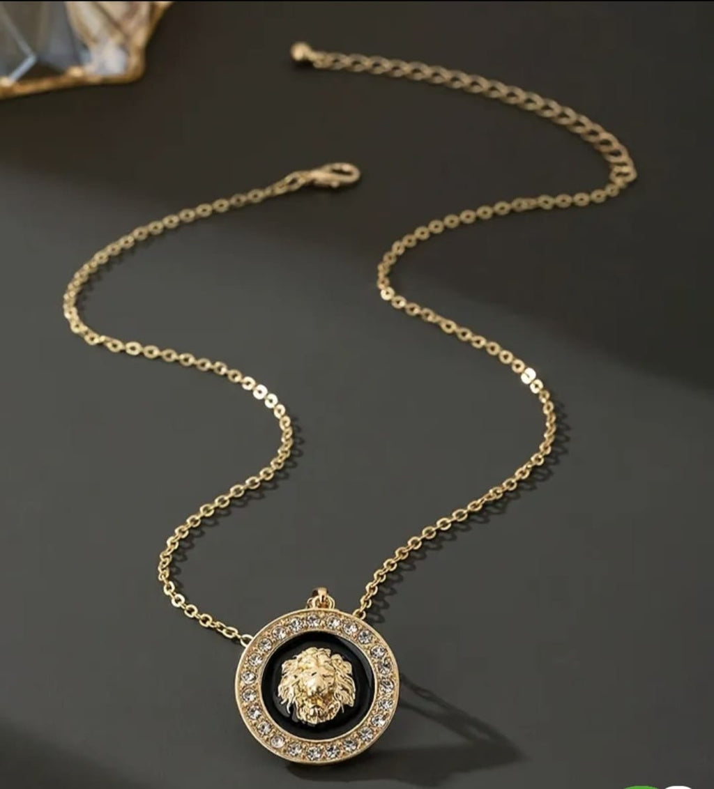 Women’s Lion Head Pendant Necklace Set with Earrings