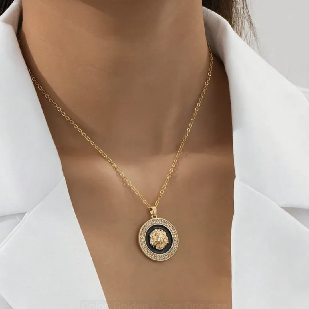 Women’s Lion Head Pendant Necklace Set with Earrings