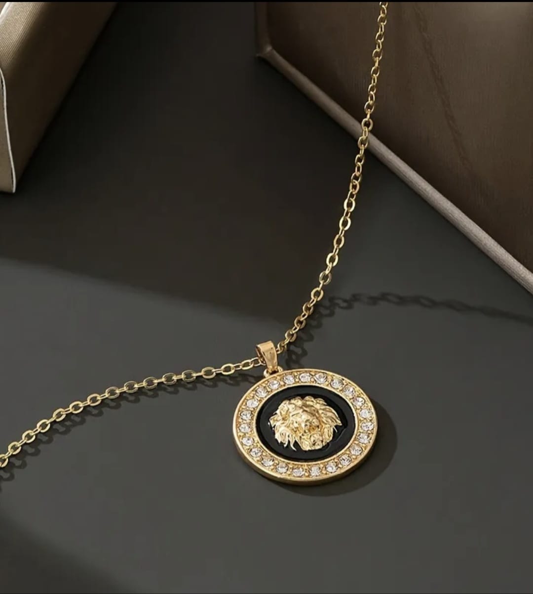Women’s Lion Head Pendant Necklace Set with Earrings