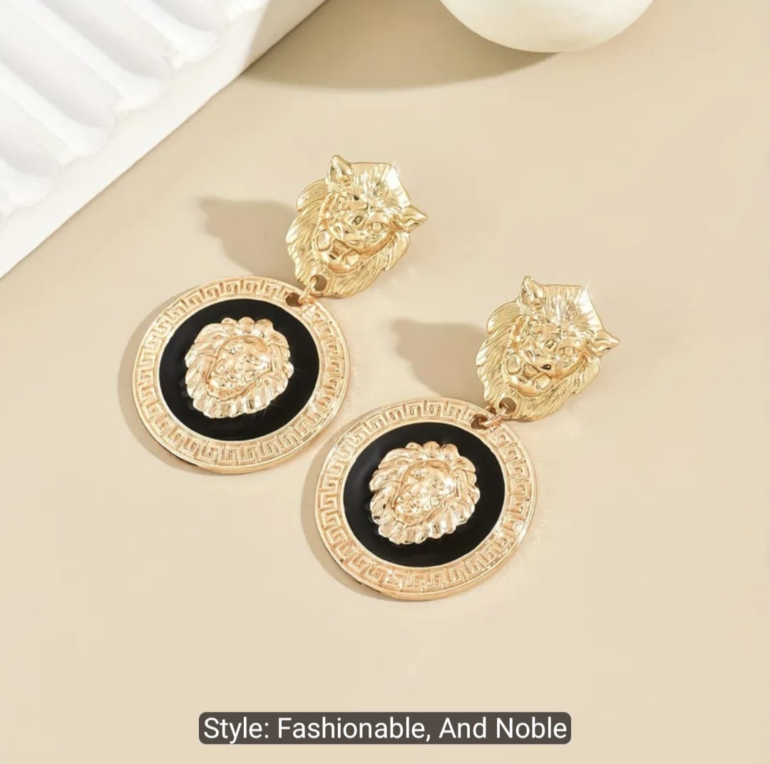 Women’s Lion Head Pendant Necklace Set with Earrings