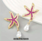 Ocean-Themed Starfish Earrings with Faux Pearl Drops
