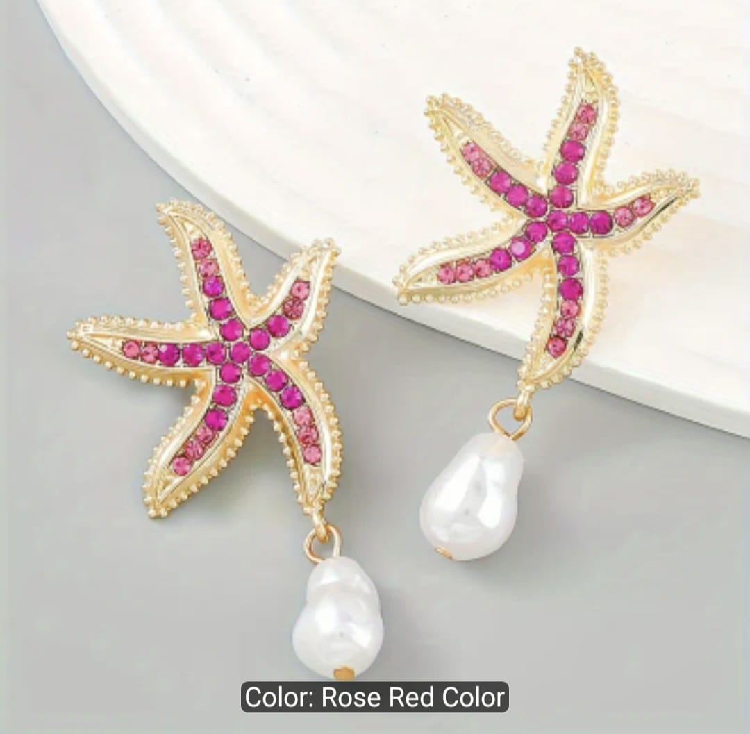 Ocean-Themed Starfish Earrings with Faux Pearl Drops