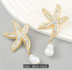 Ocean-Themed Starfish Earrings with Faux Pearl Drops