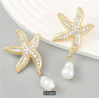 Ocean-Themed Starfish Earrings with Faux Pearl Drops