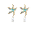 Ocean-Themed Starfish Earrings with Faux Pearl Drops