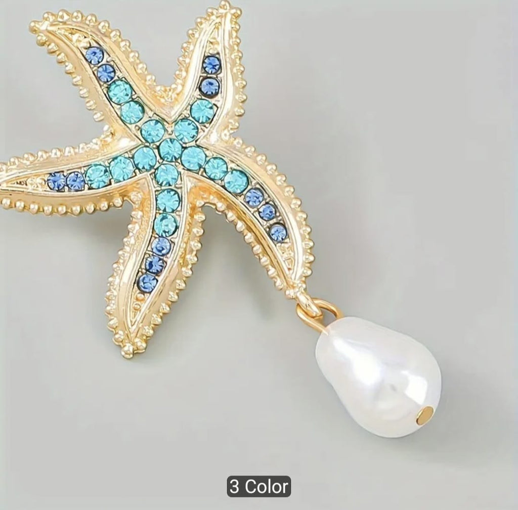 Ocean-Themed Starfish Earrings with Faux Pearl Drops