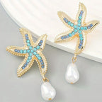 Ocean-Themed Starfish Earrings with Faux Pearl Drops