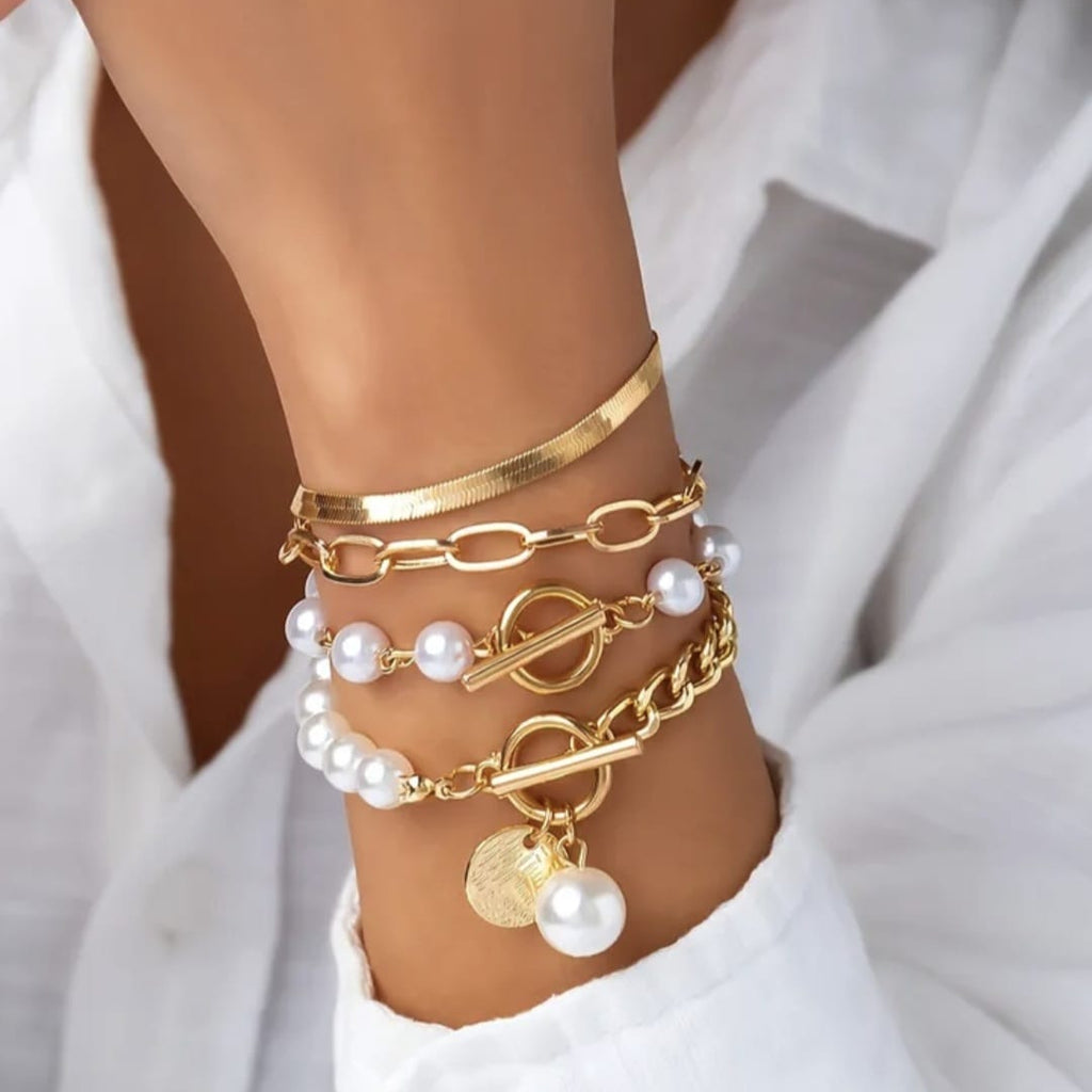 Retro Pearl Chain Bracelet Set for Women