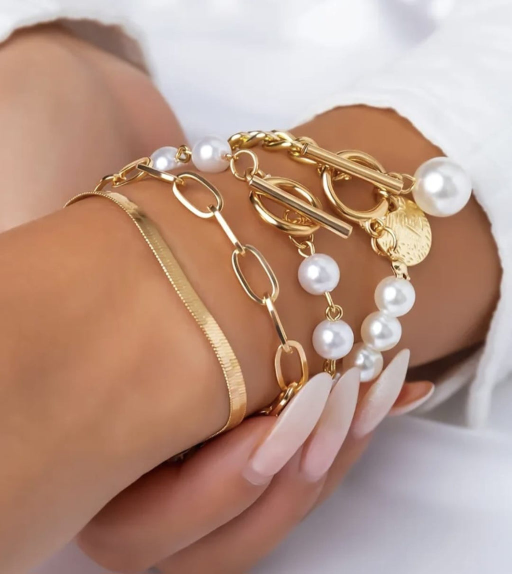 Retro Pearl Chain Bracelet Set for Women