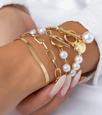 Retro Pearl Chain Bracelet Set for Women