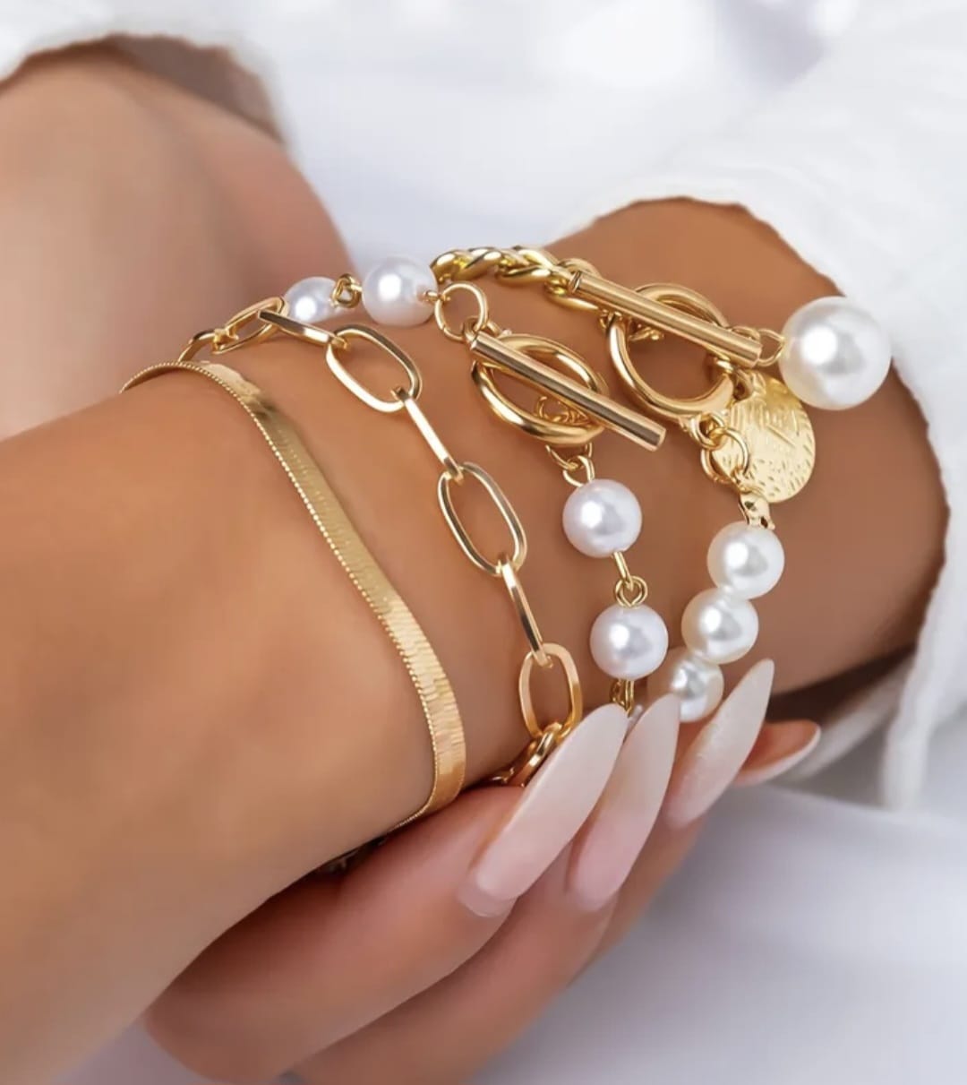 Retro Pearl Chain Bracelet Set for Women