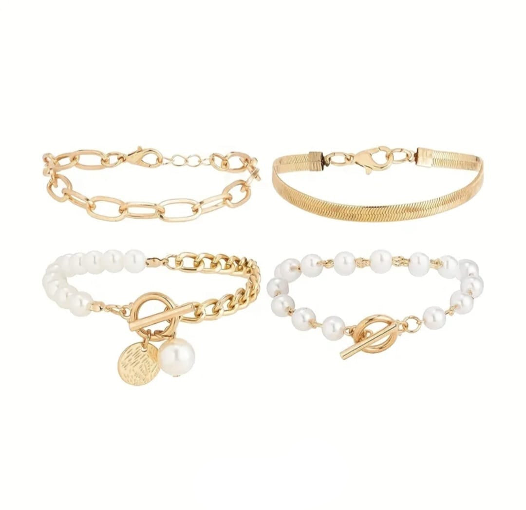 Retro Pearl Chain Bracelet Set for Women