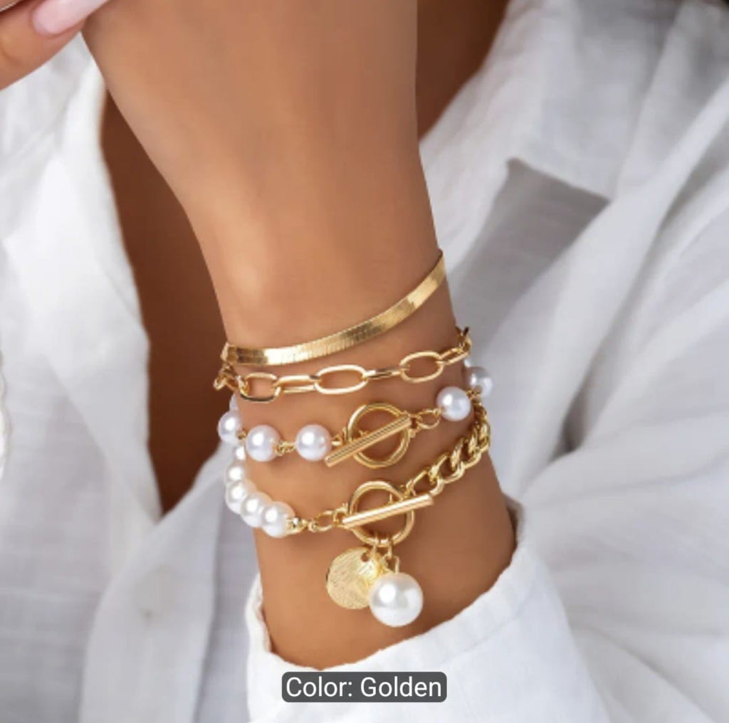 Retro Pearl Chain Bracelet Set for Women