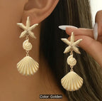 Bohemian Gold Starfish & Scallop Drop Earrings