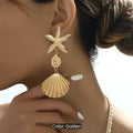 Bohemian Gold Starfish & Scallop Drop Earrings