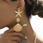 Bohemian Gold Starfish & Scallop Drop Earrings