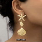 Bohemian Gold Starfish & Scallop Drop Earrings