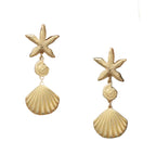 Bohemian Gold Starfish & Scallop Drop Earrings