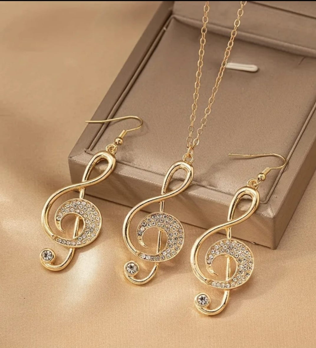 Elegant Musical Note Necklace & Earrings Set