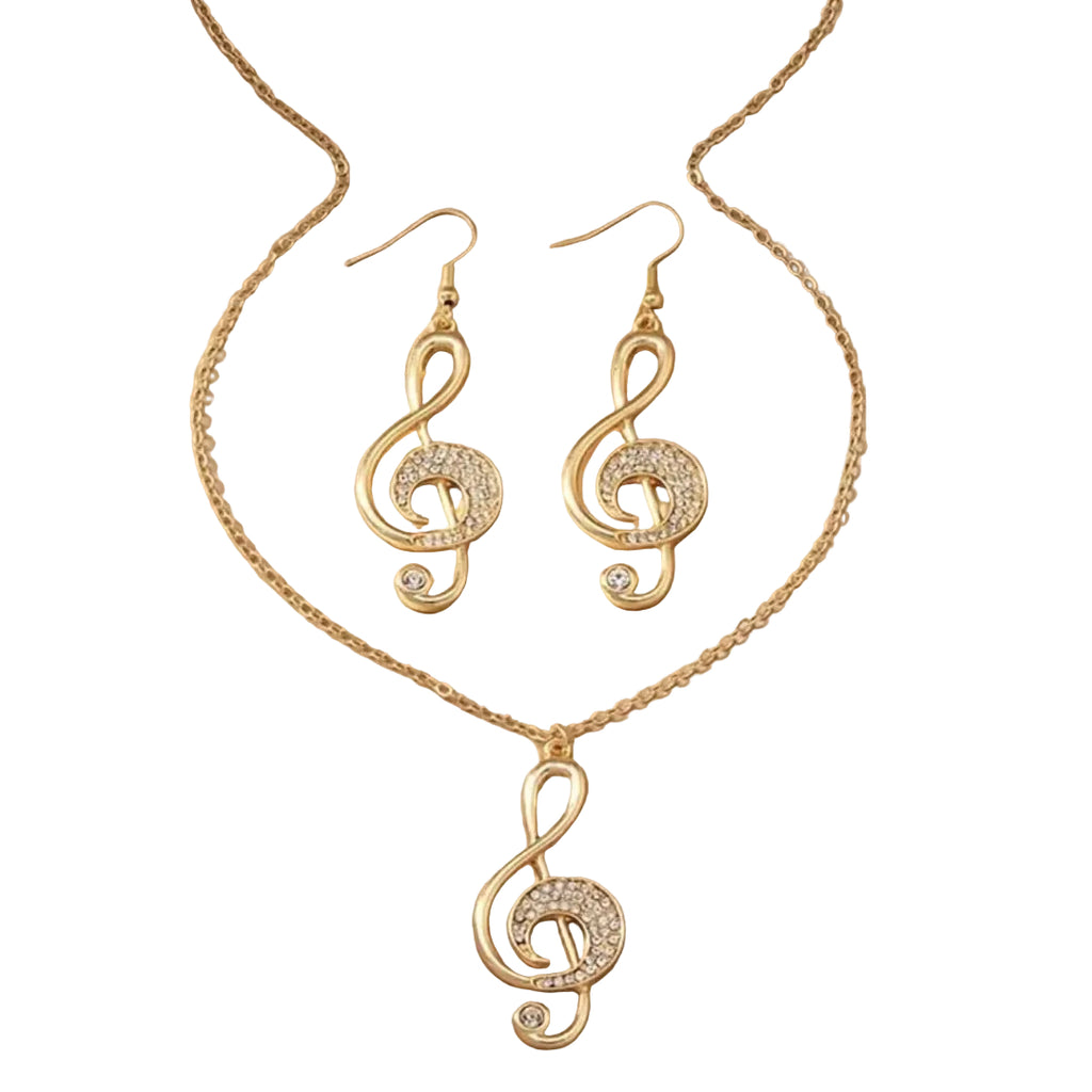 Elegant Musical Note Necklace & Earrings Set