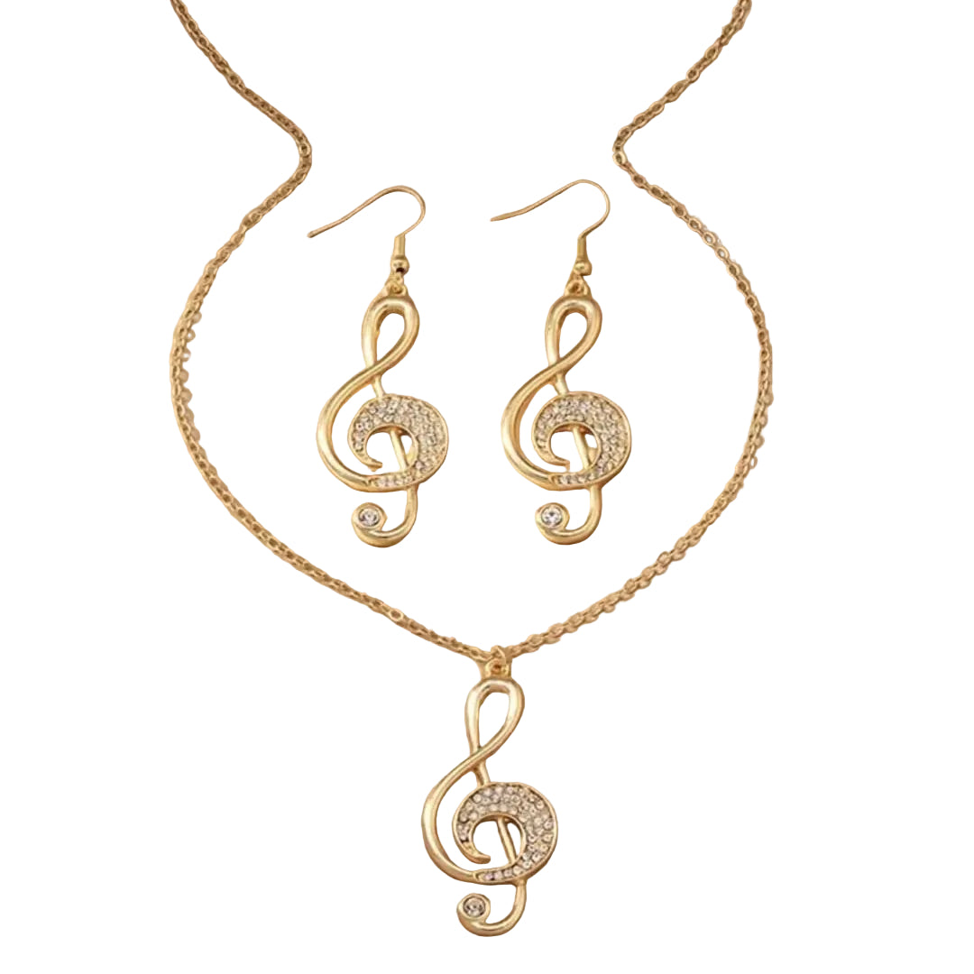 Elegant Musical Note Necklace & Earrings Set