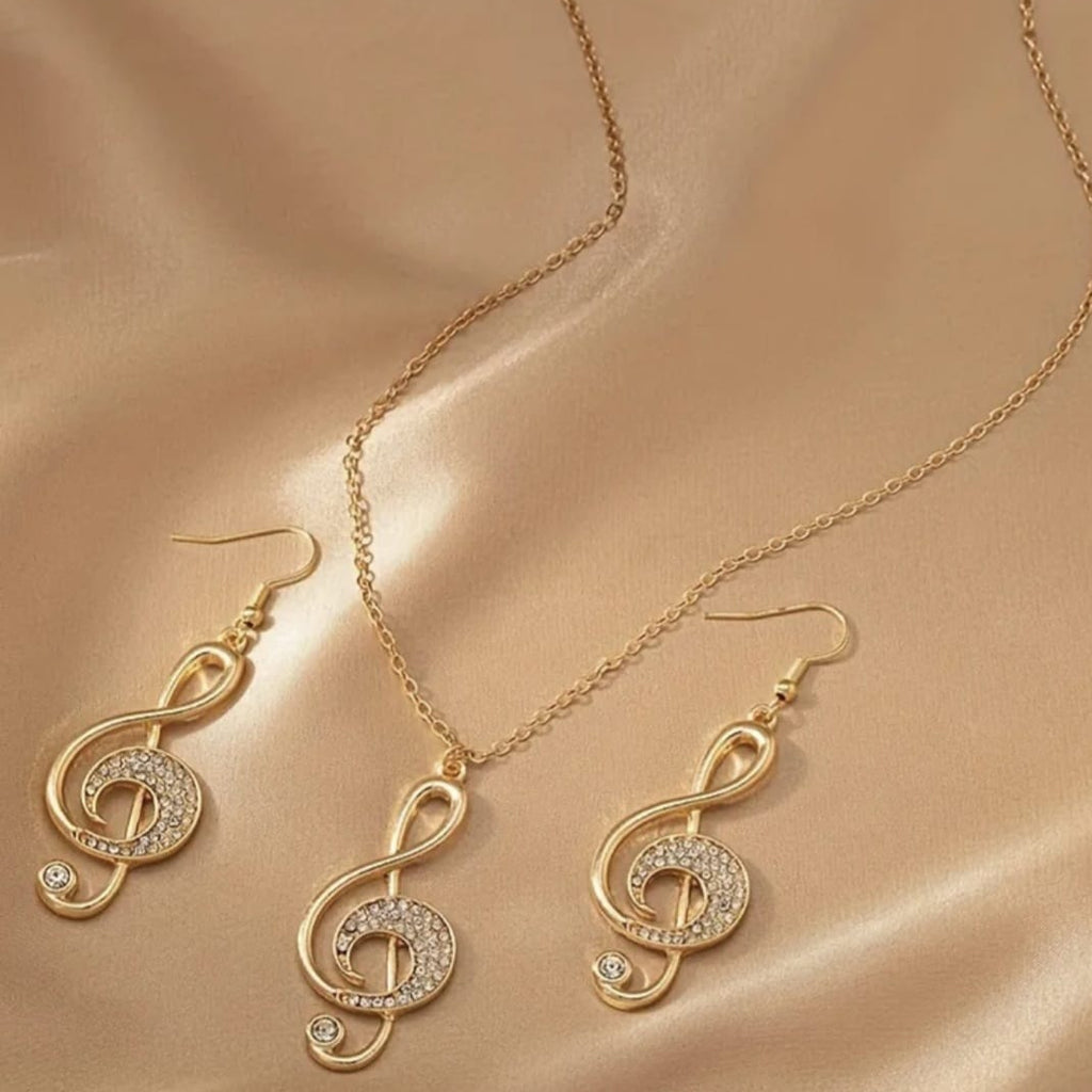 Elegant Musical Note Necklace & Earrings Set