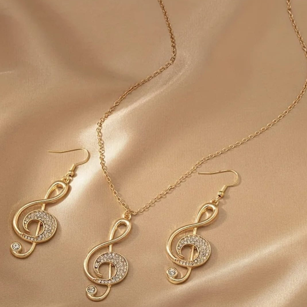 Elegant Musical Note Necklace & Earrings Set