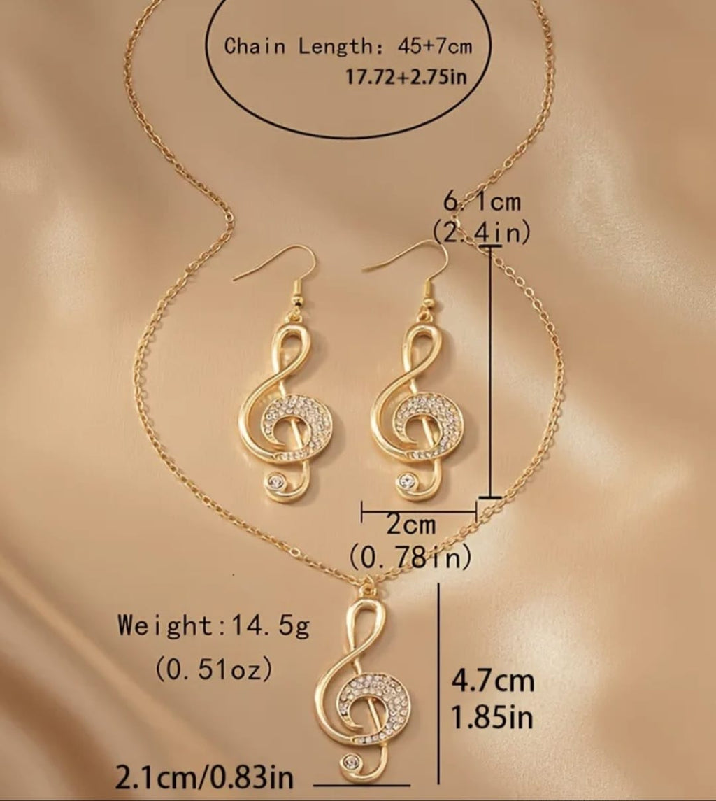 Elegant Musical Note Necklace & Earrings Set