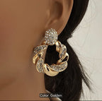 European Rhinestone Metal Twist Circle Earrings