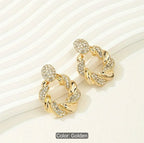 European Rhinestone Metal Twist Circle Earrings