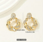 European Rhinestone Metal Twist Circle Earrings