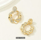 European Rhinestone Metal Twist Circle Earrings