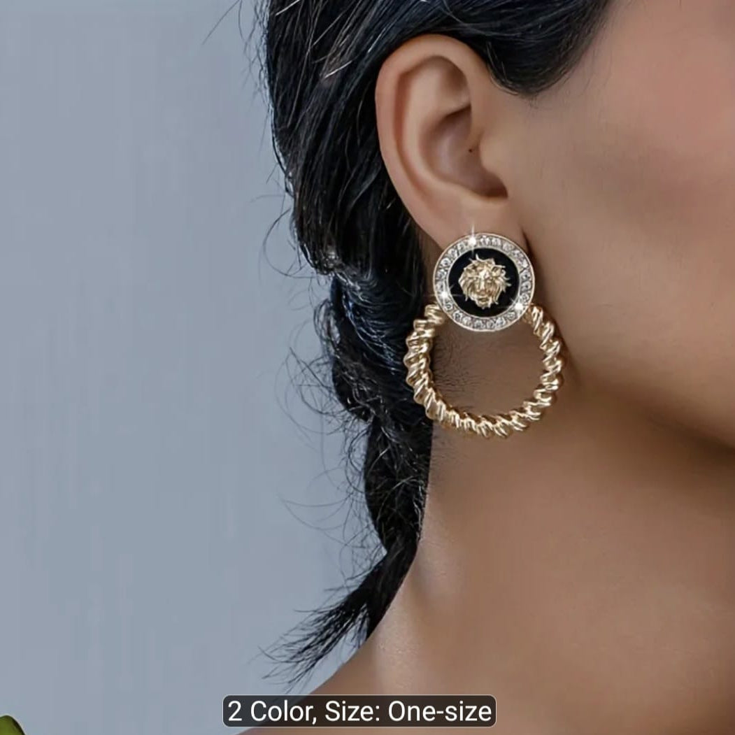 Vintage Lion Head Circle Earrings