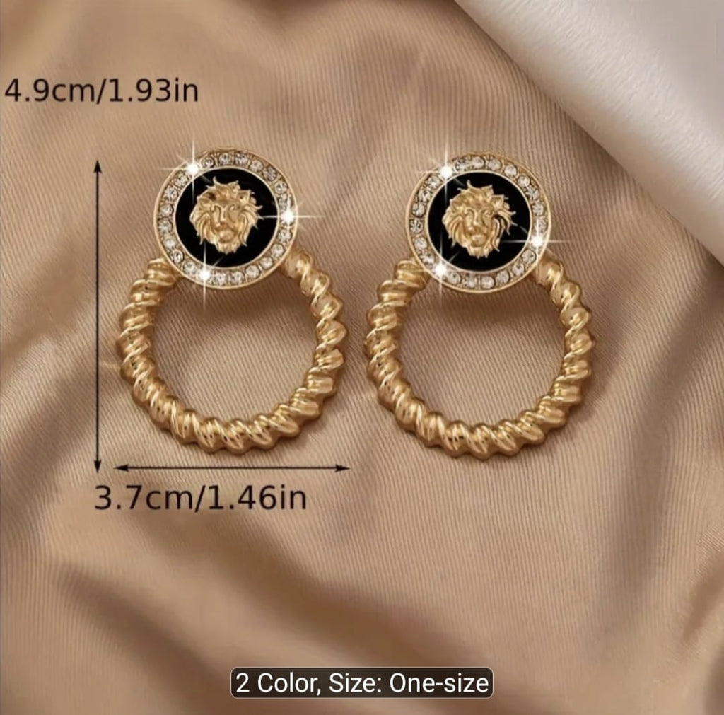 Vintage Lion Head Circle Earrings