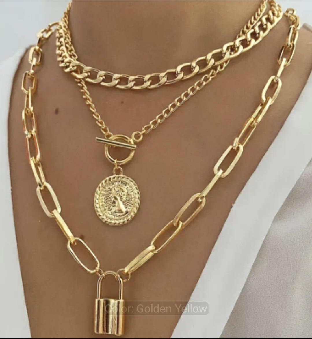 Vintage Hip-Hop Layered OT Buckle Necklace Set